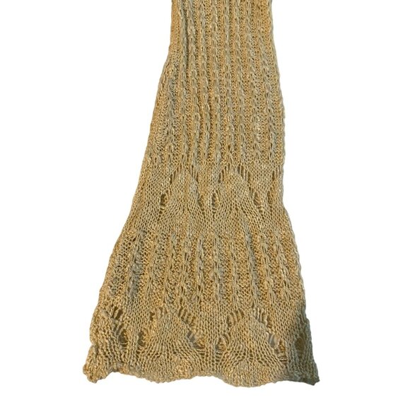 A Peach Sweater Women Large Beige Fringed Pullover Crochet Bohemian Bell Sleeves - Picture 7 of 13